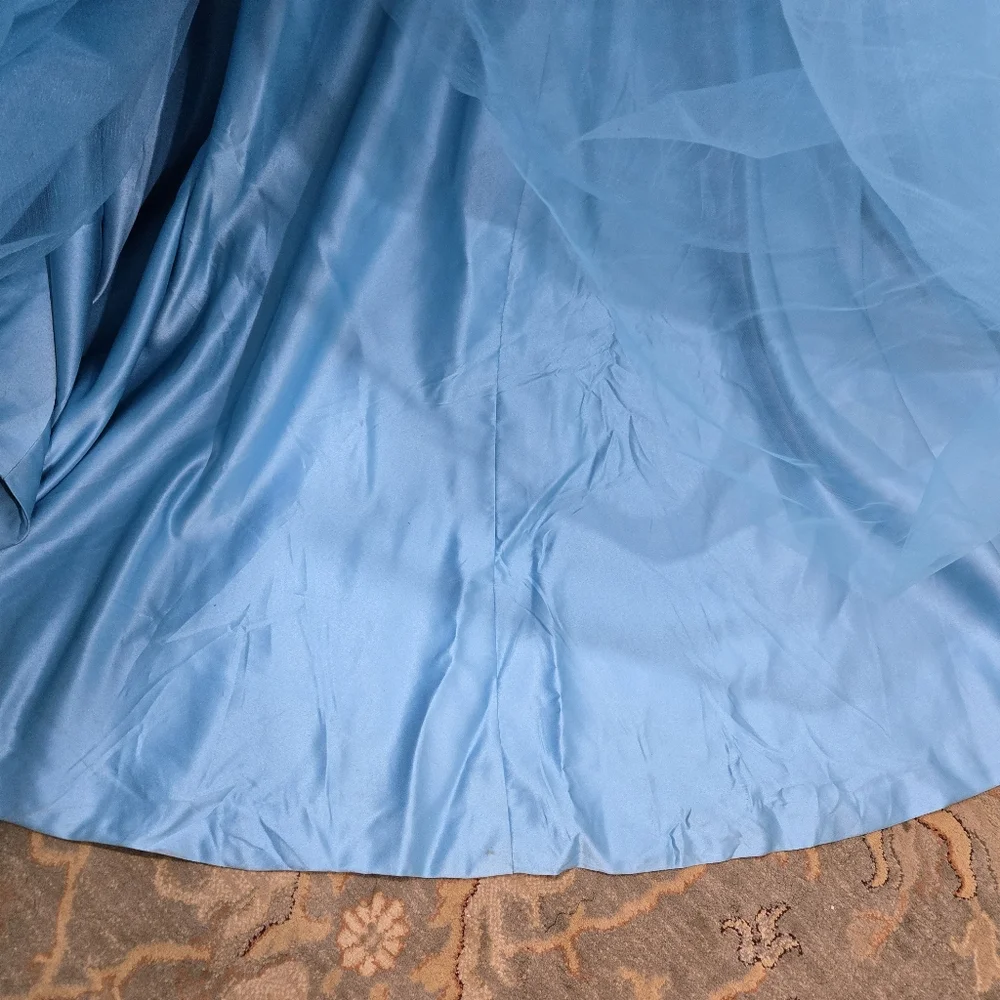 Mila Hoffman Custom Couture Ball Gown, Blue Topaz, White Floral Emroidered Waist - Picture 17 of 17